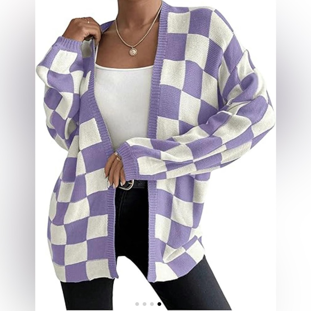 Plaid print drop shoulder cardigan